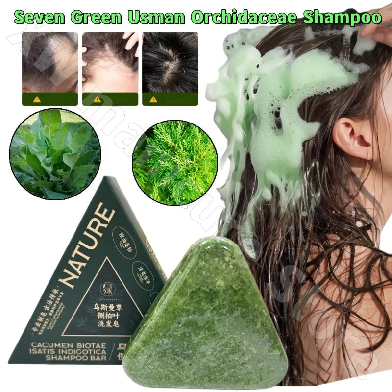 Seven-green Usman Orchidaceae Shampoo Refreshing Cleansing Oil Control Anti-Itch Replenishing Soap Soft Handmade Soap 120g (Copie)